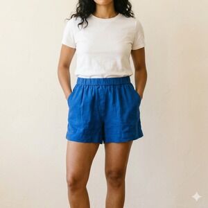Everlane 100% Linen Shorts Womens Small Cobalt Blue Elastic Waist Beachy Pull On